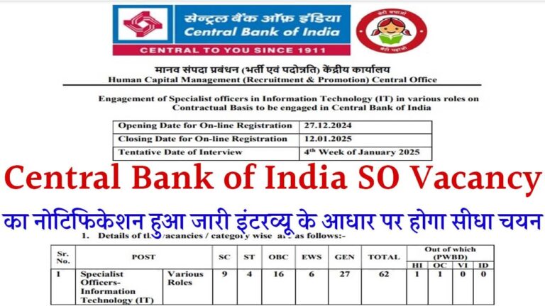 Central Bank of India SO Vacancy INDIAPLUS