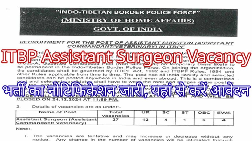 ITBP Assistant Surgeon Vacancy indiaplus