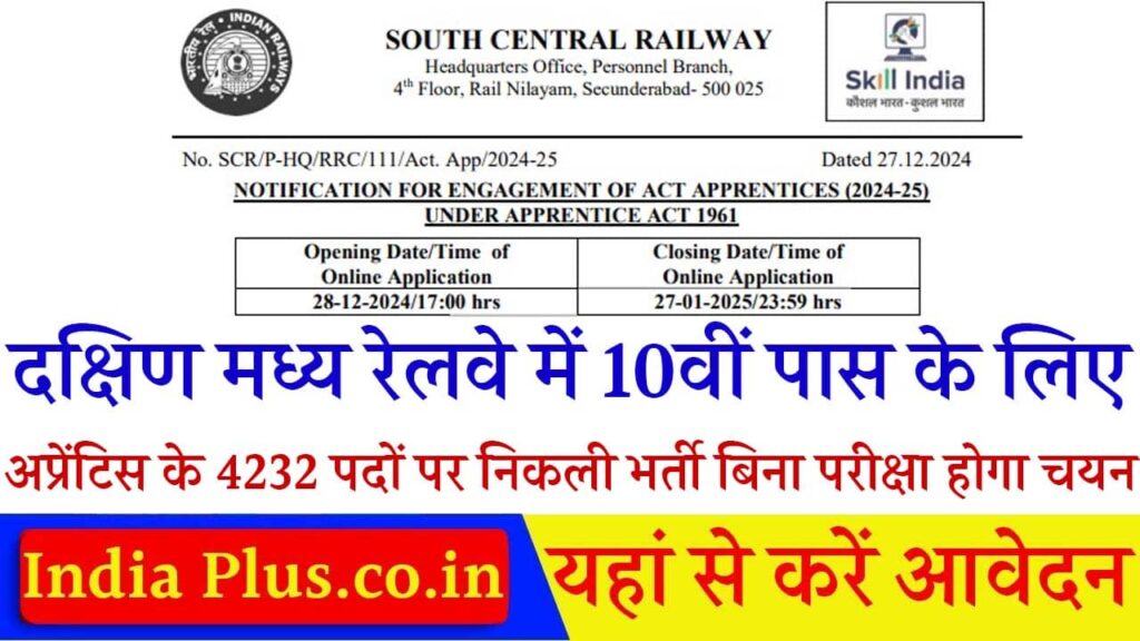 South Central Railway Vacancy iNDIAPLUS