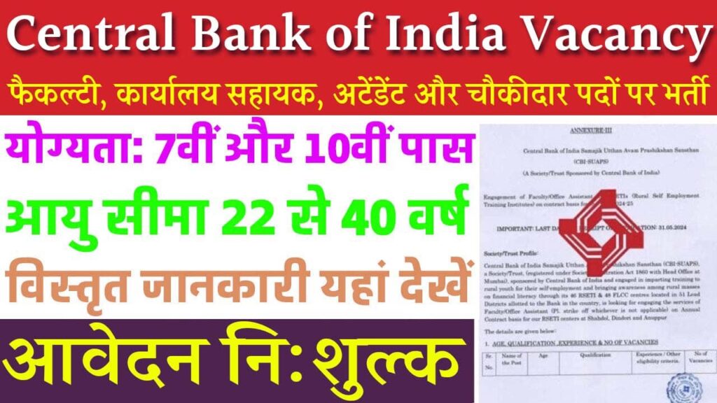 Central Bank of India Vacancy iNDIAPLUS