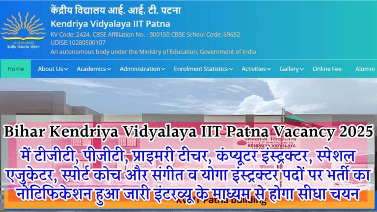 Bihar Kendriya Vidyalaya IIT Patna Vacancy 2025 iNDIAPLUS