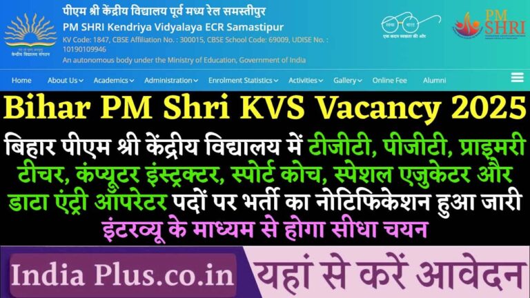 Bihar PM Shri KVS Vacancy 2025 Samastipur iNDIAPLUS.CO.IN